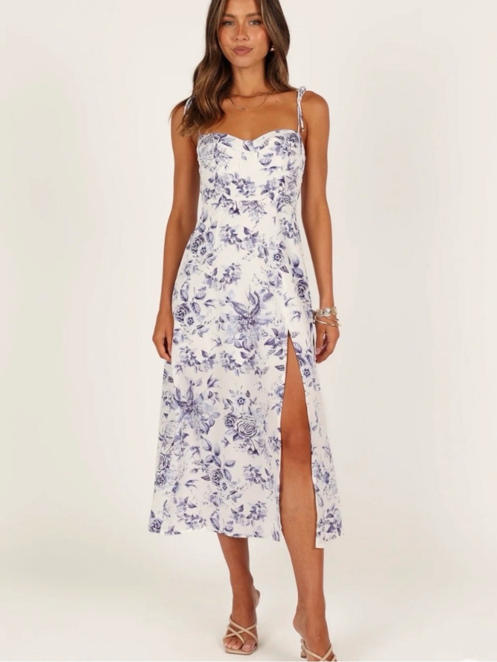 Petal & Pup White & Blue Floral Midi Dress